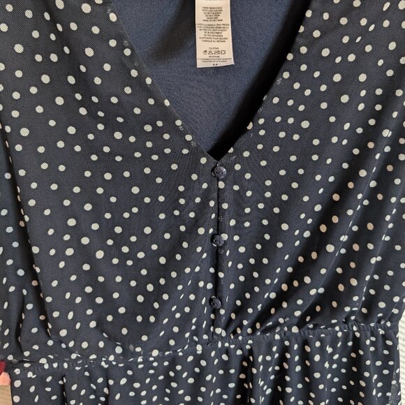 Kate & Lily tiered midi dress navy blue white polka dots Size 14 ruffles - Picture 6 of 14